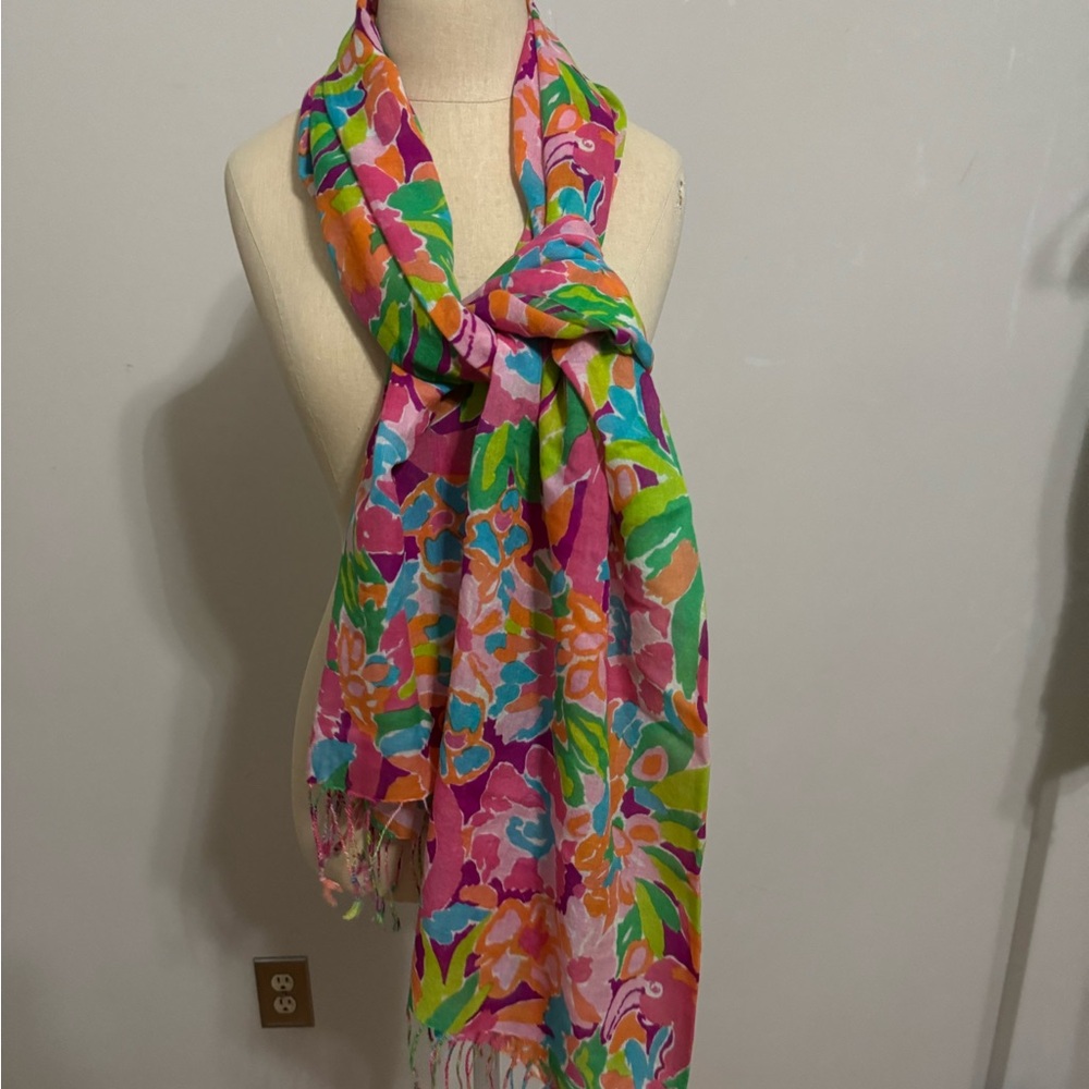 Lilly Pulitzer silk and cashmere Floral Multicolor Scarf never worn